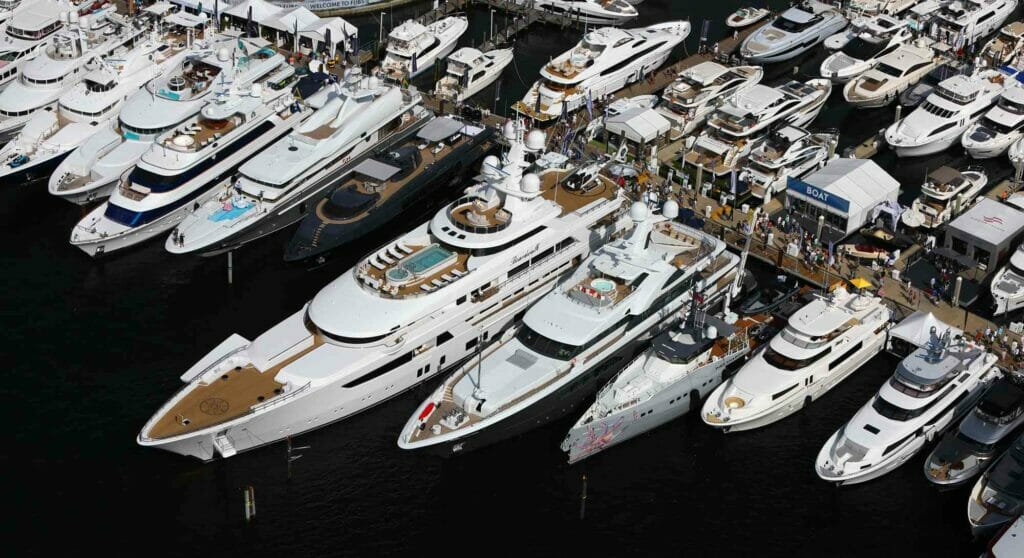lots of yachts to see at FLIBS; a superyacht traffic jam happens at the end